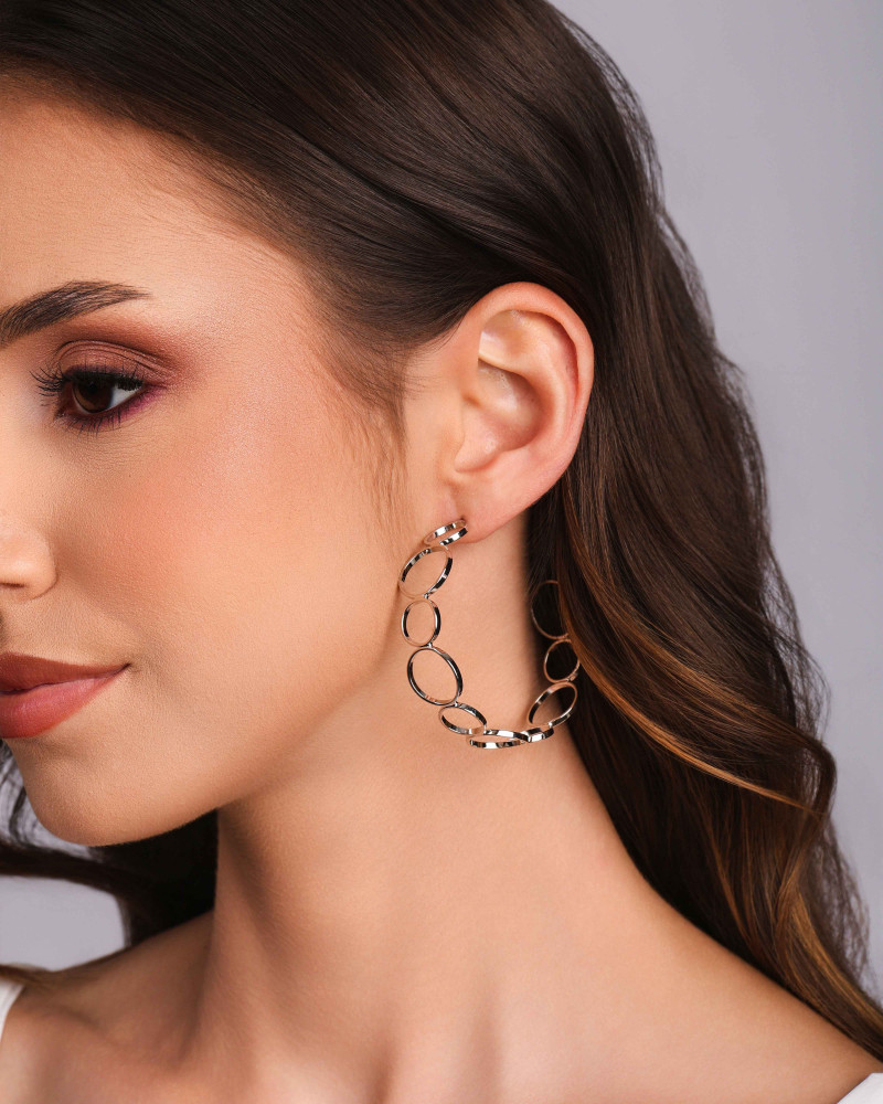 Brinco Argola Círculos 5.2 cm Ródio Branco