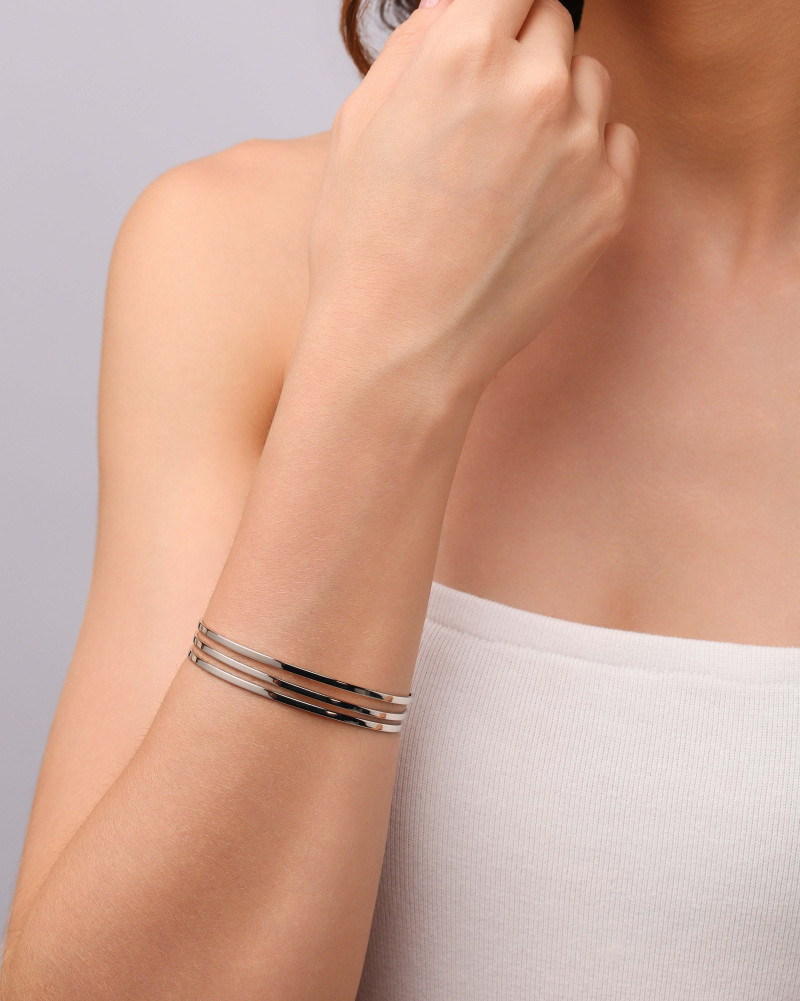 Bracelete Três Filetes Lisos 10 mm Ródio Branco