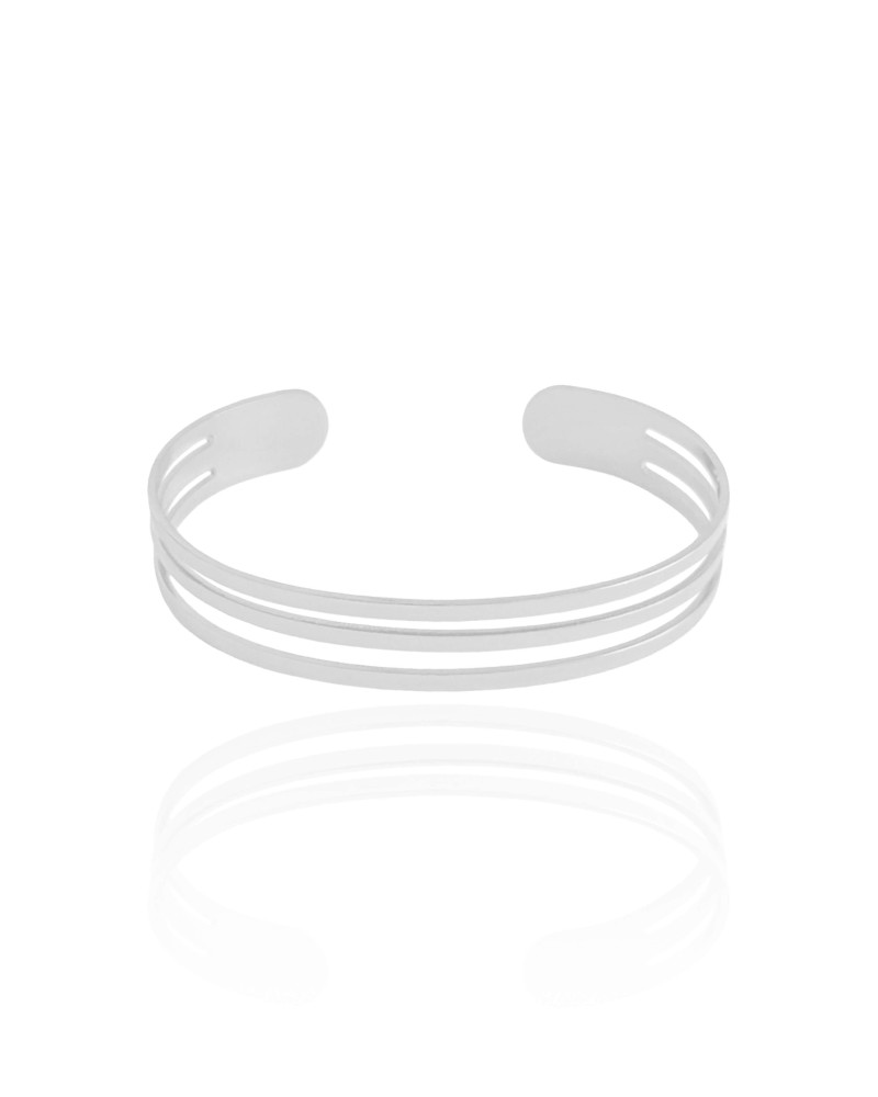 Bracelete Três Filetes Lisos 10 mm Ródio Branco