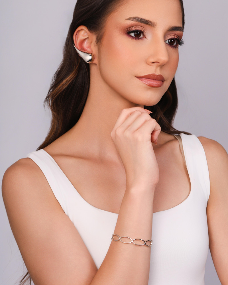 Bracelete Elíptico 9 mm Ródio Branco