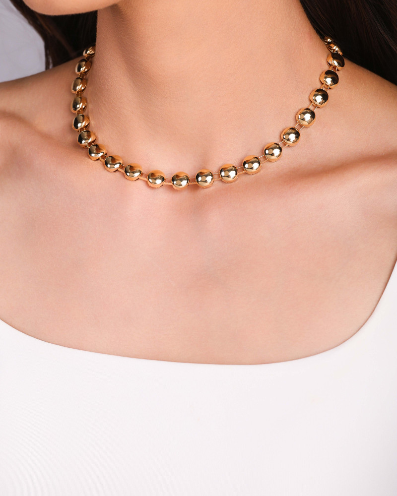Choker Bolas Achatadas Lisas Banhado a Ouro 18K