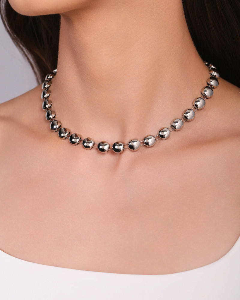 Choker Bolas Achatadas Lisas Ródio Branco