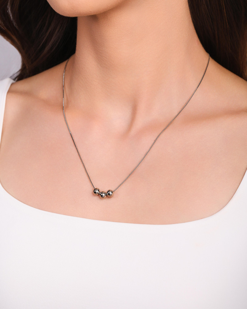 Gargantilha Veneziana Bolinhas Lisas 6 mm Ródio Branco - 45 cm