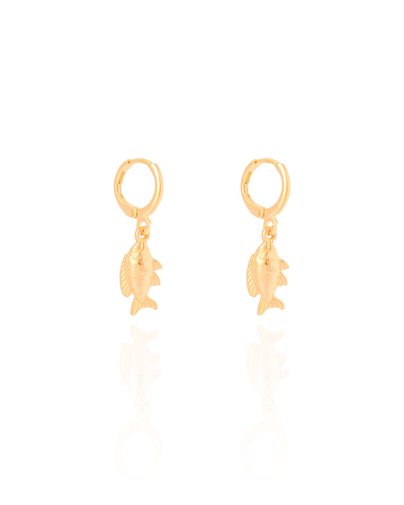Brinco Argola Click Peixe 3.0 cm Banhado a Ouro 18K