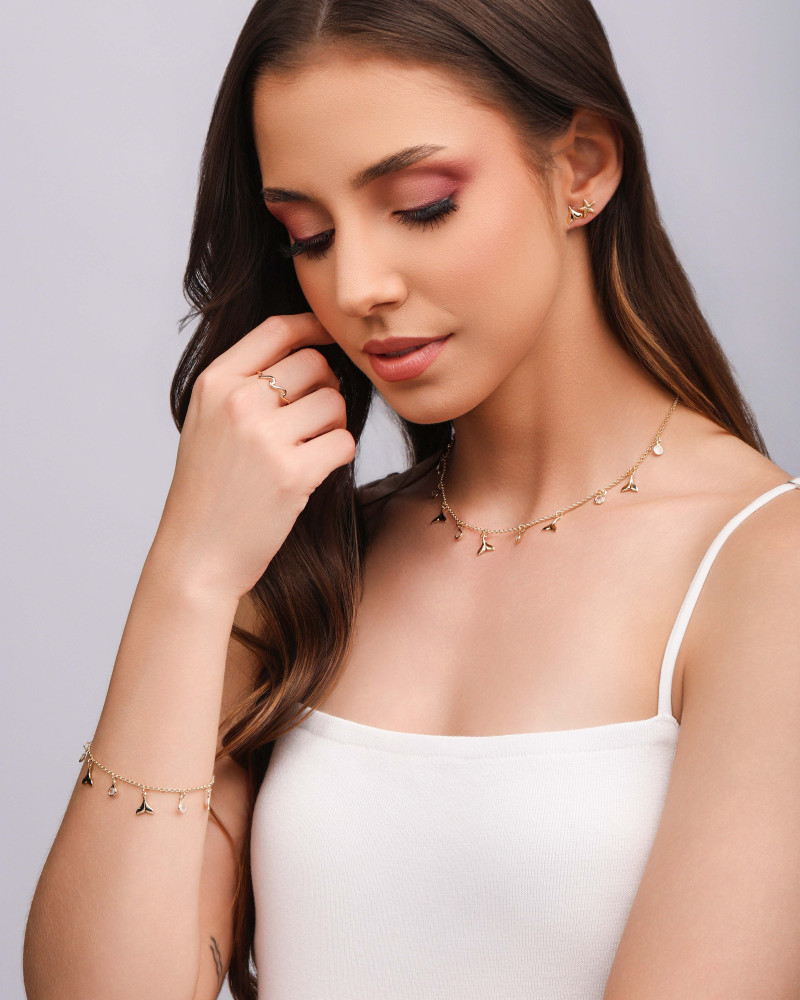 Pulseira Elos Caudas de Sereia Pontos de Luz Cristal Banhado a Ouro 18K