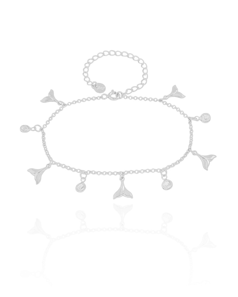 Pulseira Elos Caudas de Sereia Pontos de Luz Cristal Ródio Branco