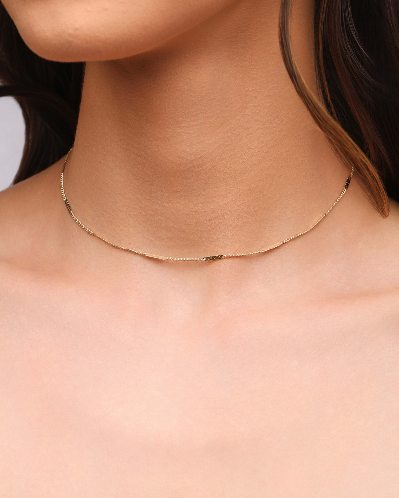 Choker Grumet Plaquinhas Achatadas 2 mm Banhado a Ouro 18K