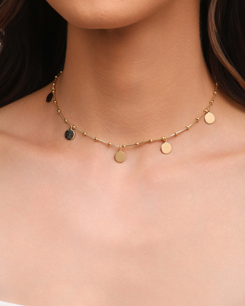Choker Bolinhas e Medalhas Lisas Banhado a Ouro 18K