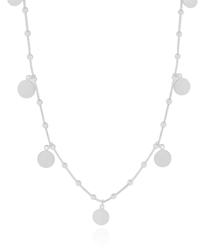 Choker Bolinhas e Medalhas Lisas Ródio Branco