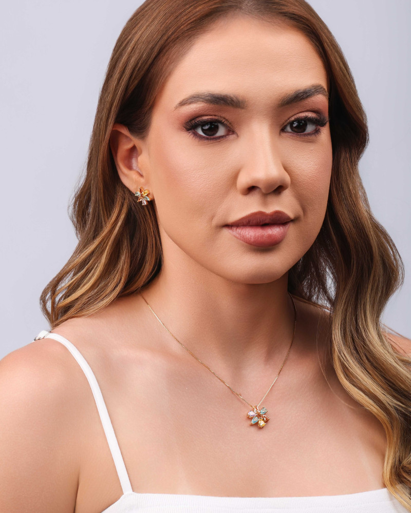 Conjunto Mandala Gotas Coloridas Banhado a Ouro 18K