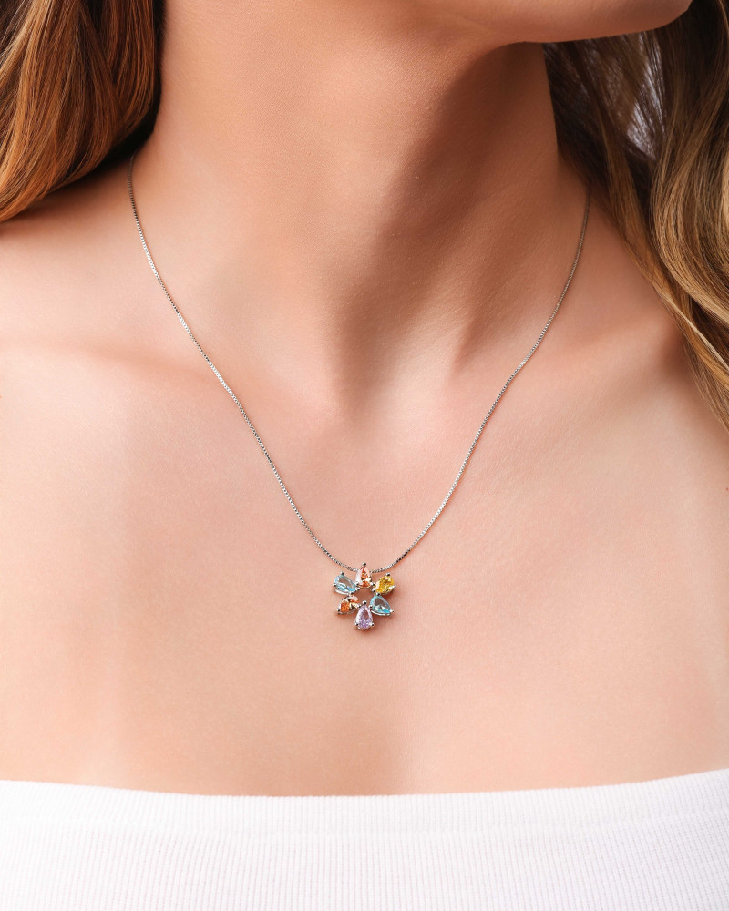 Conjunto Mandala Gotas Coloridas Ródio Branco