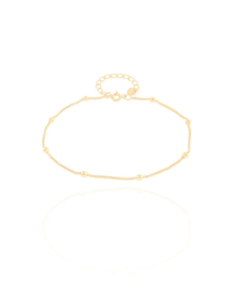 Tornozeleira Veneziana Bolinhas 1 mm Banhado a Ouro 18K