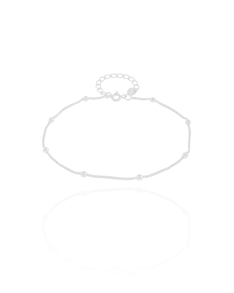 Tornozeleira Veneziana Bolinhas 1 mm Ródio Branco