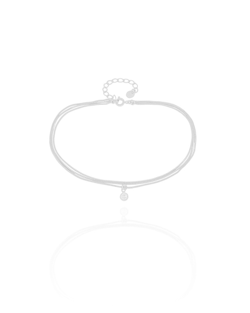 Tornozeleira Tripla Veneziana Ponto de Luz Cristal Ródio Branco