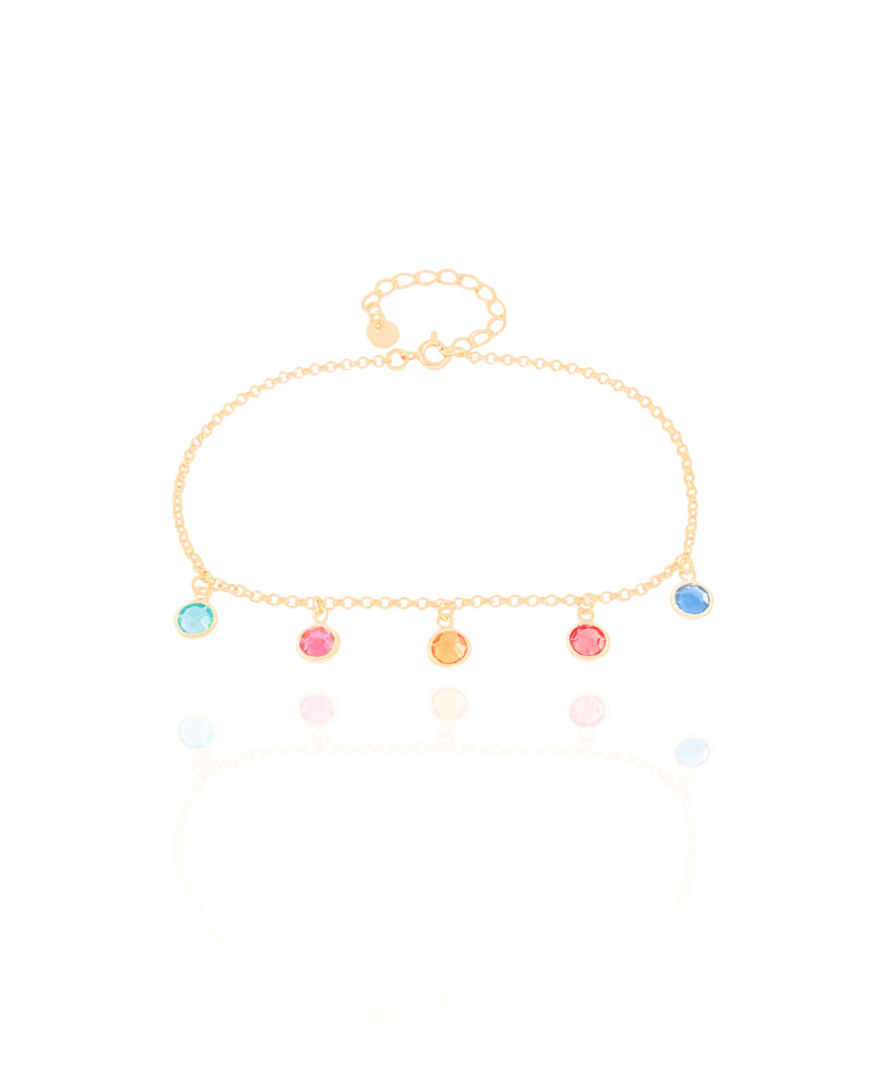 Tornozeleira Elos Pontos de Luz Coloridos 6 mm Banhado a Ouro 18K
