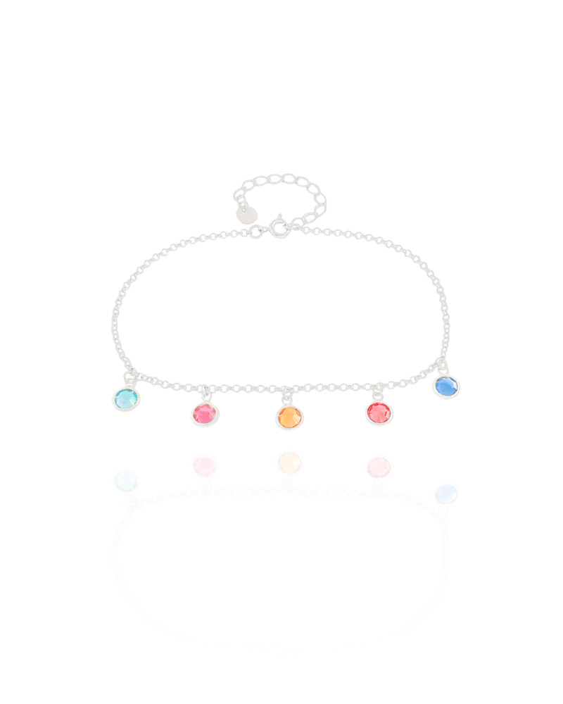 Tornozeleira Elos Pontos de Luz Coloridos 6 mm Ródio Branco