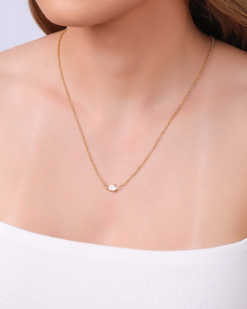 Gargantilha Back Nacklace Elos Pontos de Luz Cristal Banhado a Ouro 18K - 60 cm