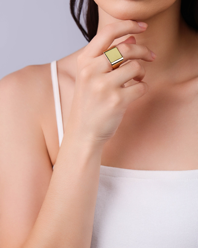 Anel Ajustável Quadrado Liso Tamanho G Banhado a Ouro 18K