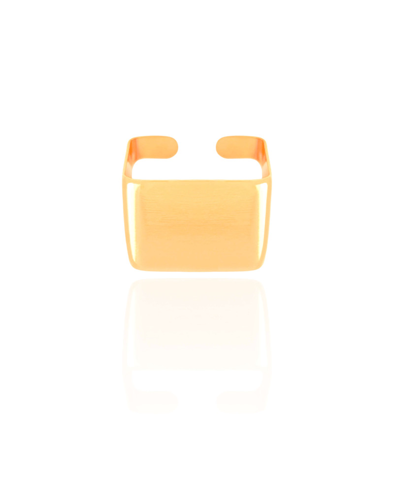 Anel Ajustável Quadrado Liso Tamanho G Banhado a Ouro 18K