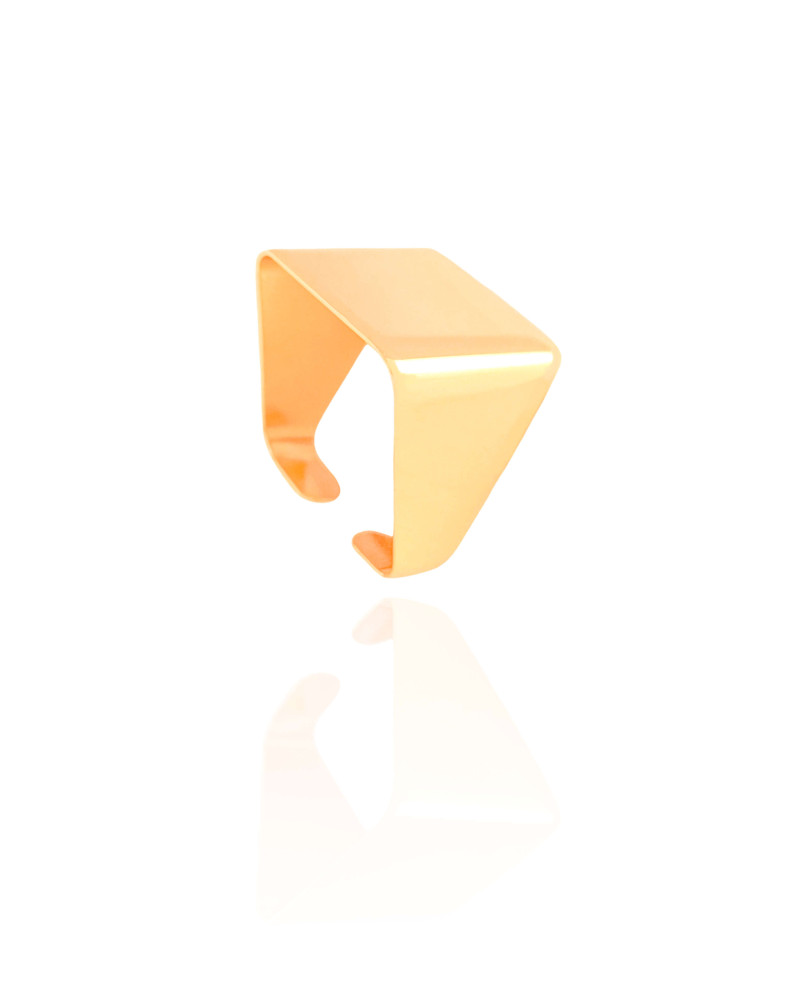 Anel Ajustável Quadrado Liso Tamanho G Banhado a Ouro 18K