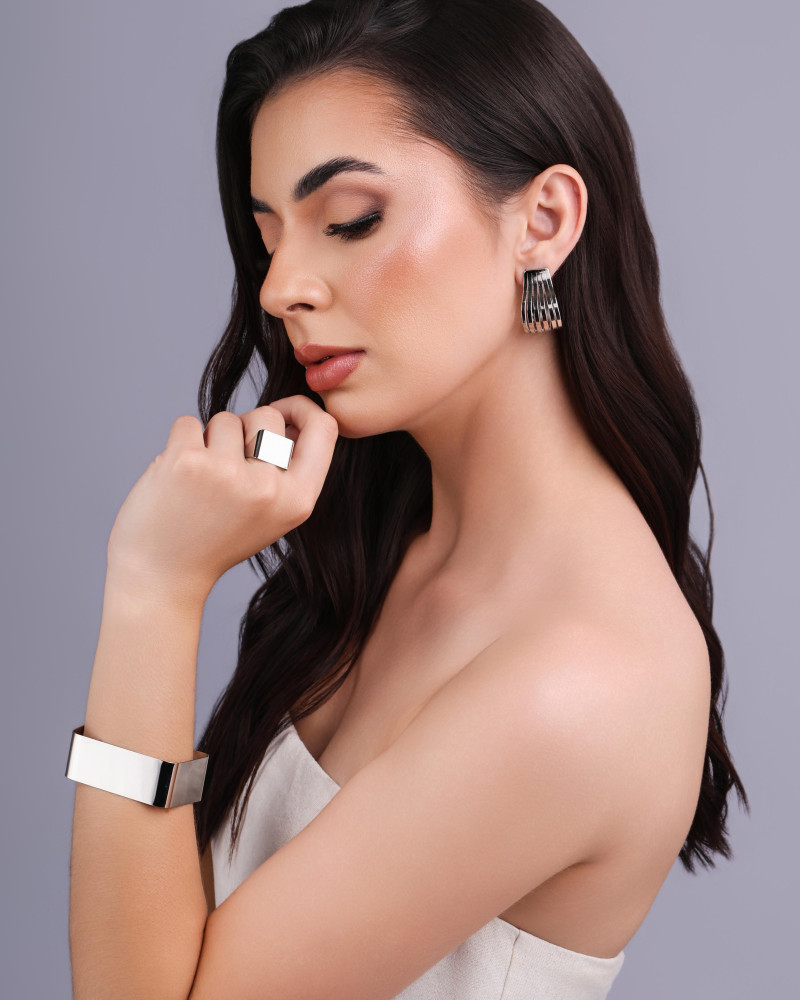 Anel Ajustável Quadrado Liso Tamanho G Ródio Branco