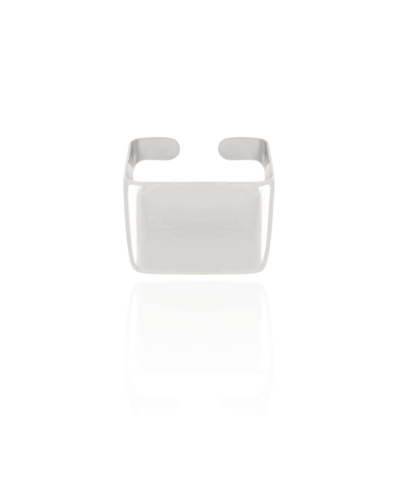 Anel Ajustável Quadrado Liso Tamanho G Ródio Branco