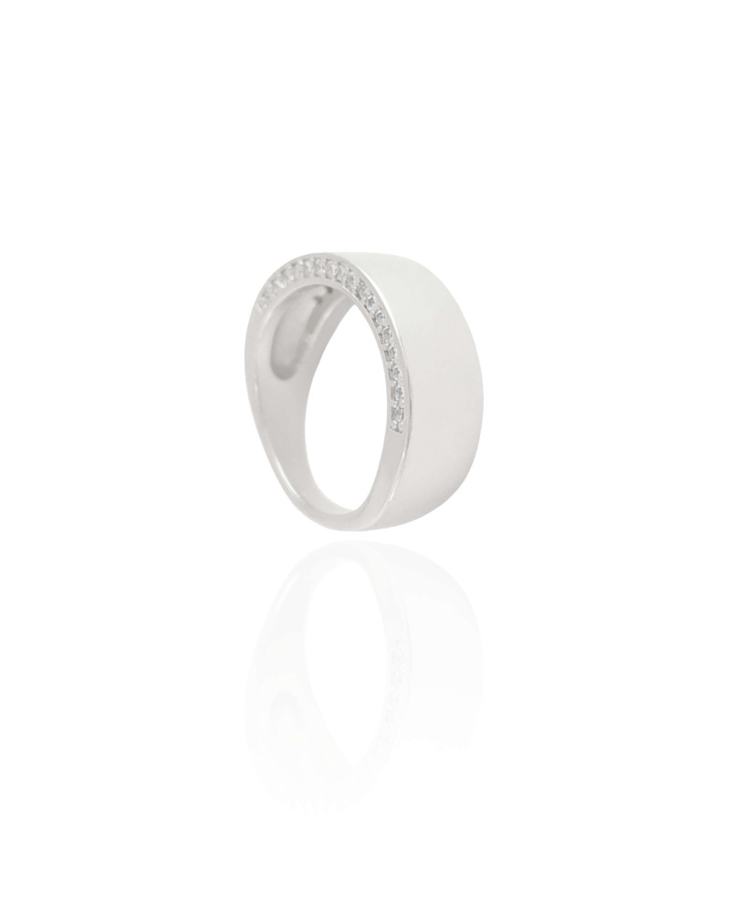 Anel Reto Liso Cravejado Cristal Tamanho 18 Ródio Branco