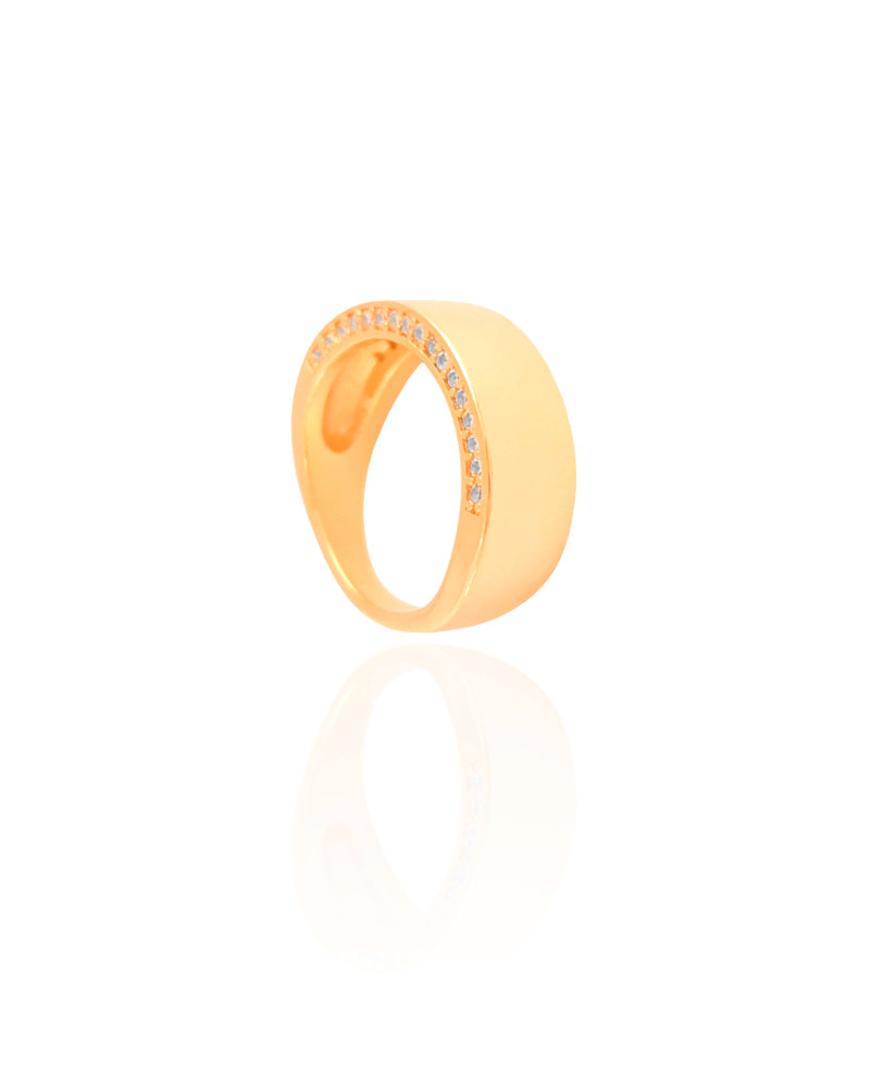 Anel Reto Liso Cravejado Cristal Tamanho 20 Banhado a Ouro 18K