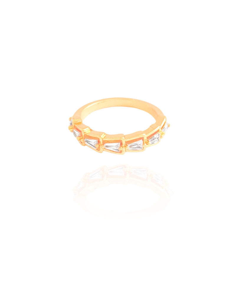 Anel Baguetes Cristal Tamanho 21 Banhado a Ouro 18K