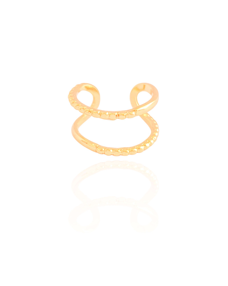 Anel Ajustável Duplo Detalhes Bolinhas Tamanho M Banhado a Ouro 18K