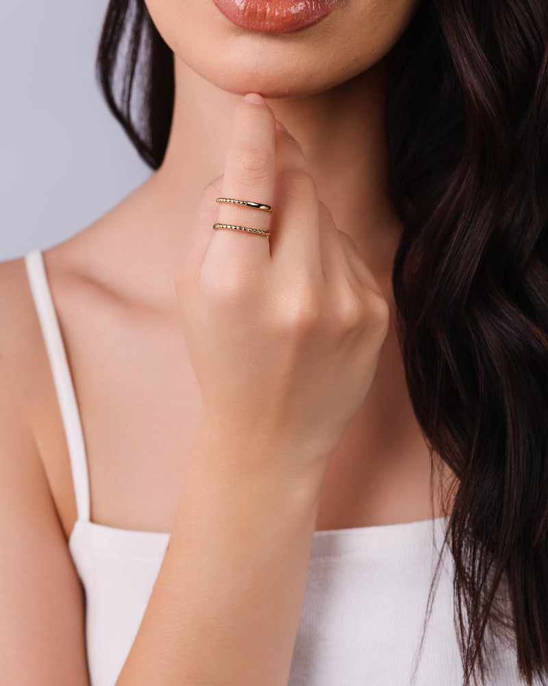 Anel Ajustável Duplo Detalhes Bolinhas Tamanho M Banhado a Ouro 18K