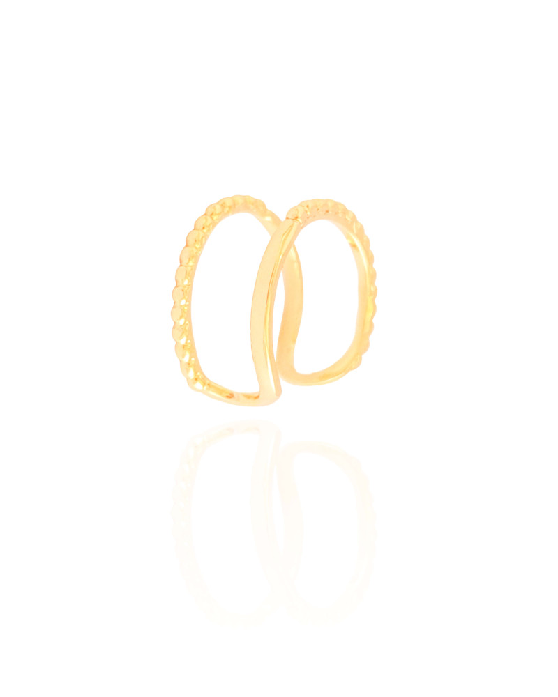 Anel Ajustável Duplo Detalhes Bolinhas Tamanho M Banhado a Ouro 18K