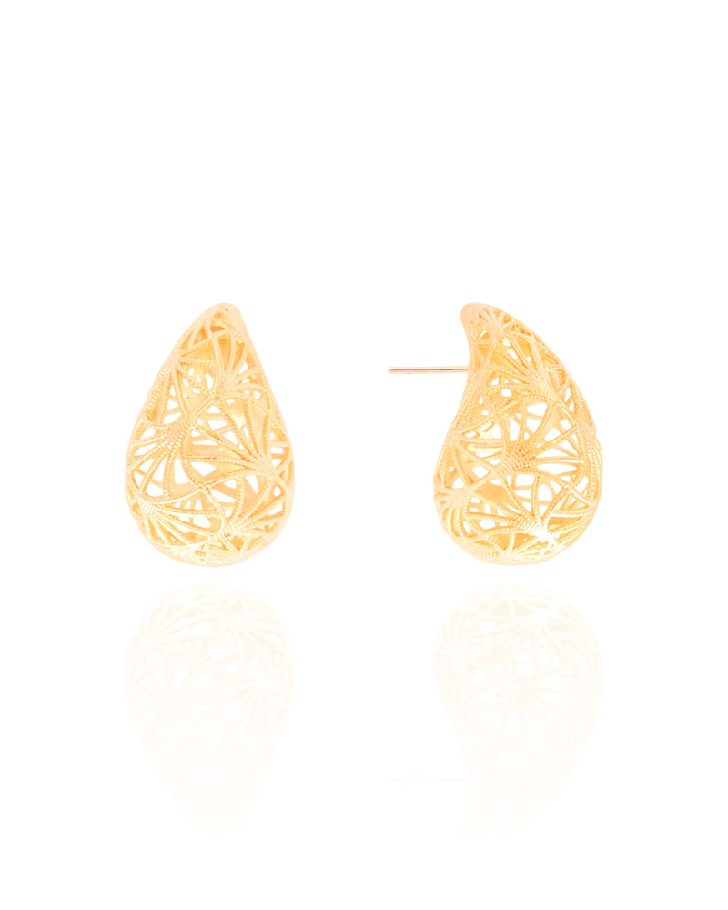 Brinco Gota Tela Detalhada Banhado a Ouro 18K
