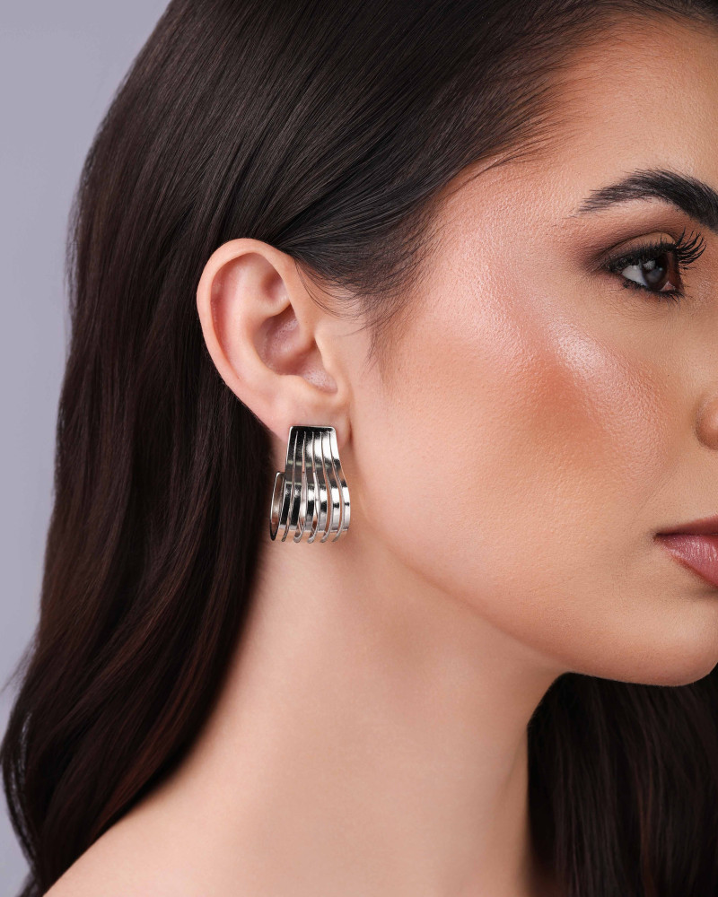 Brinco Argola Gota Filetes Liso 3.1 cm Ródio Branco