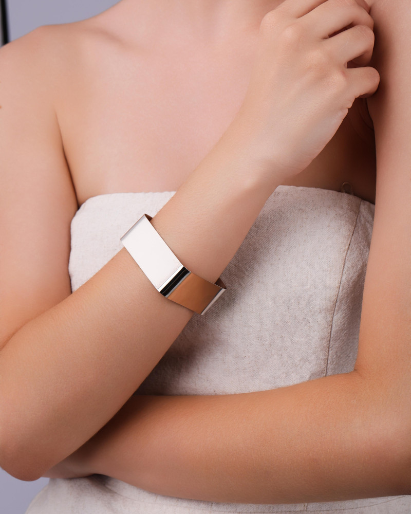 Bracelete Quadrado Liso 2.3 cm Ródio Branco