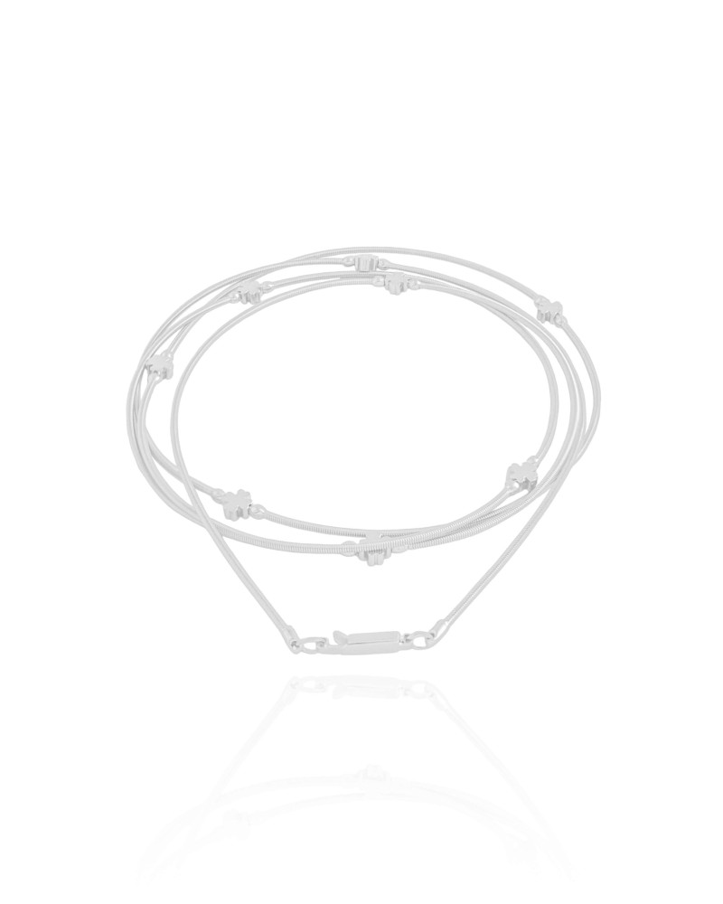 Pulseira Corda de Violão Trevos Ródio Branco