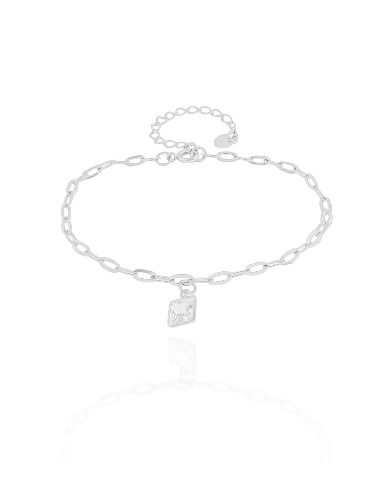 Pulseira Elos Ponto de Luz Quadrado Cristal Ródio Branco