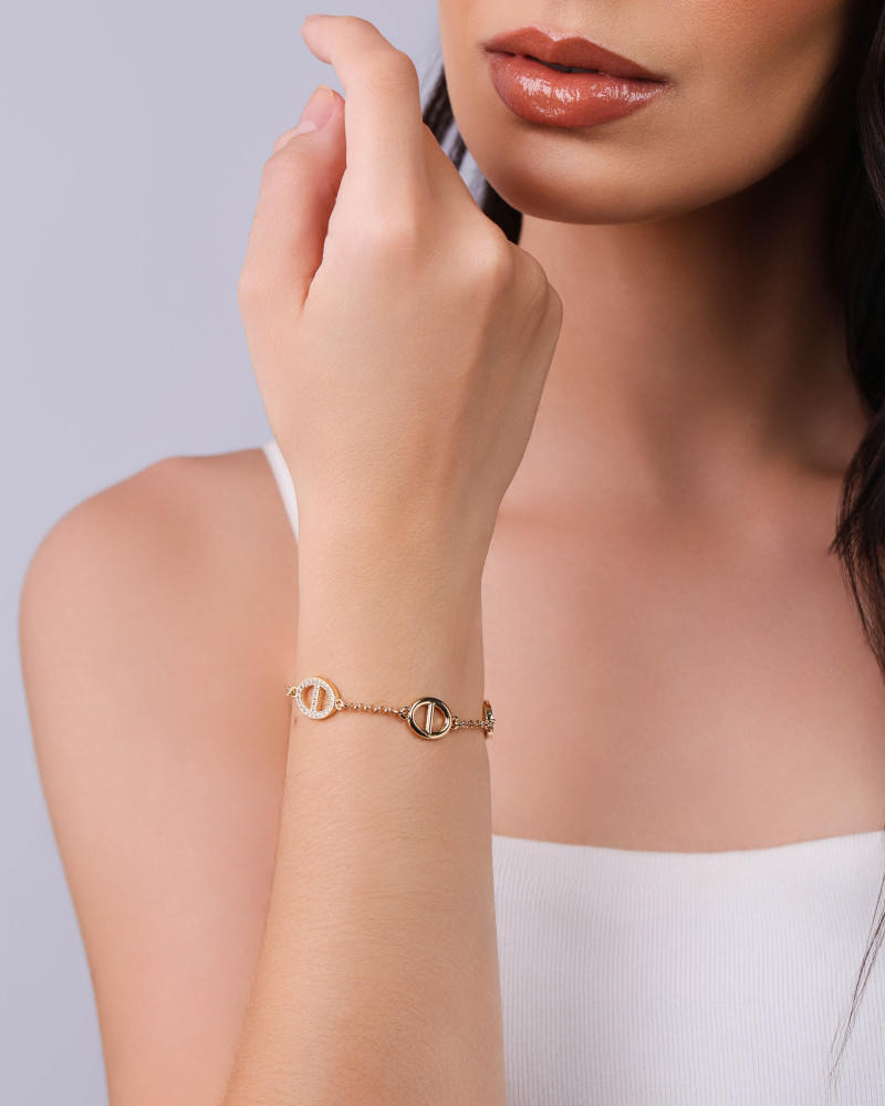 Pulseira Elos Cravejados Cristal Banhado a Ouro 18K