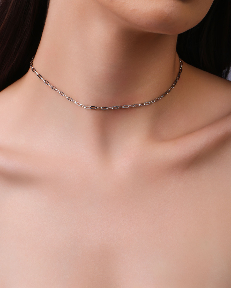 Choker Elos Ovais 3 mm Ródio Branco