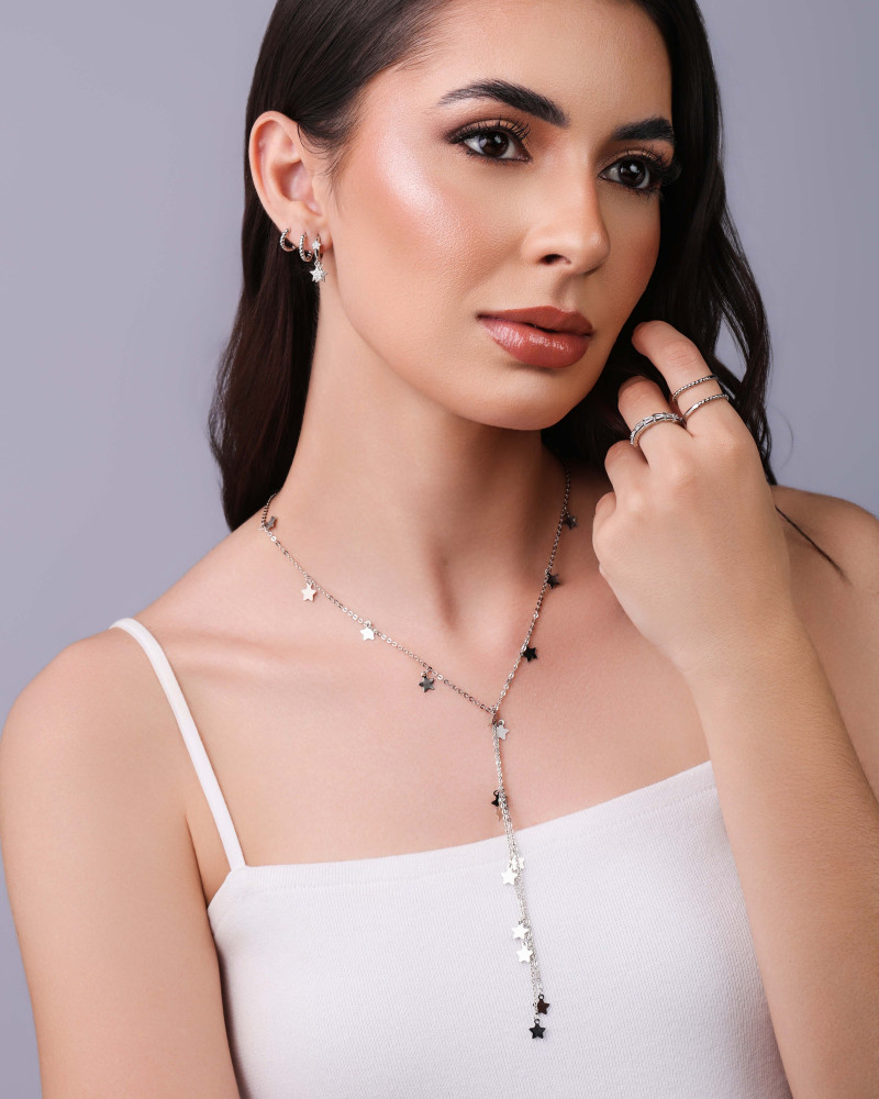 Gravata Elos Americanos Estrelas Lisas Ródio Branco - 45 cm