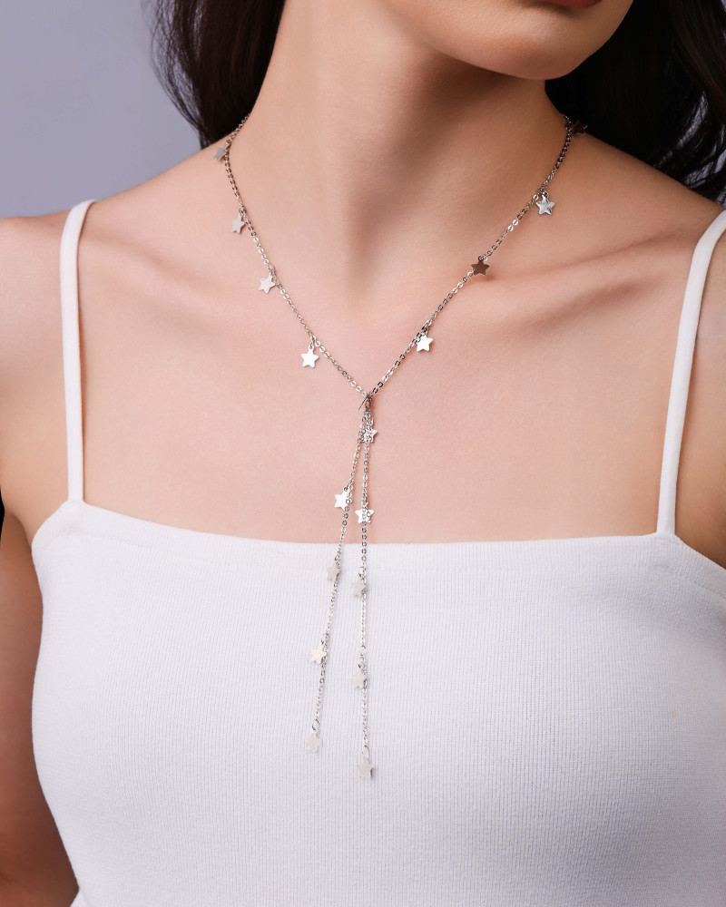 Gravata Elos Americanos Estrelas Lisas Ródio Branco - 45 cm