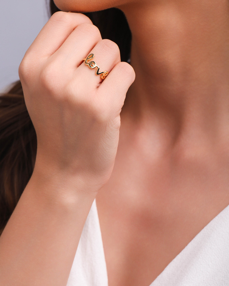 Anel de Dedinho Love Liso Tamanho 9 Banhado a Ouro 18K