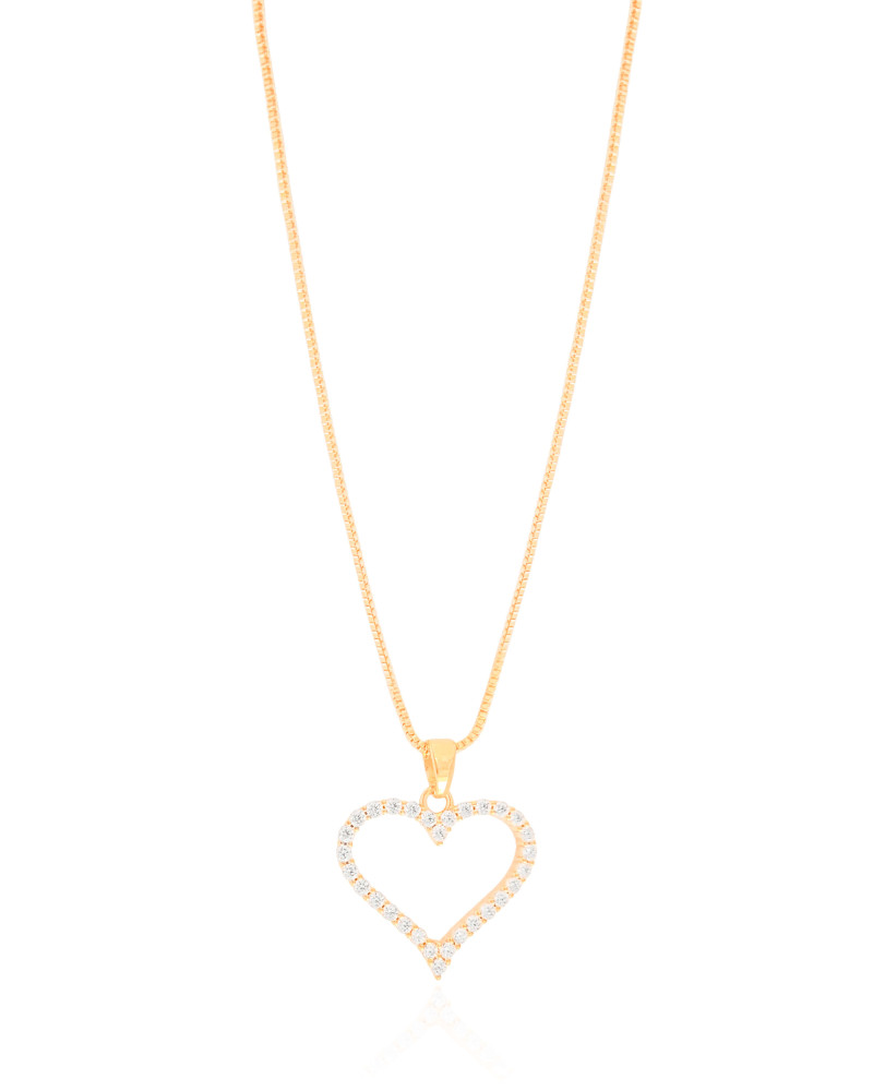 Gargantilha Veneziana Coração Cravejado Cristal Banhado a Ouro 18K - 45 cm