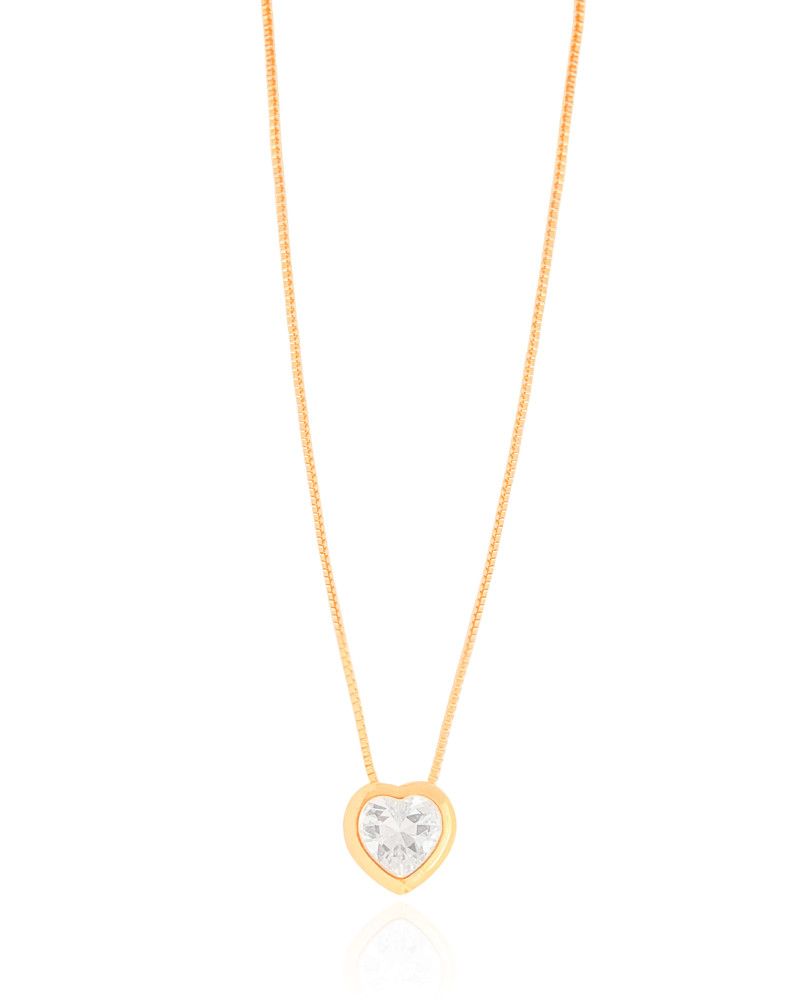 Gargantilha Veneziana Ponto de Luz Coração Cristal Banhado a Ouro 18K - 40 cm