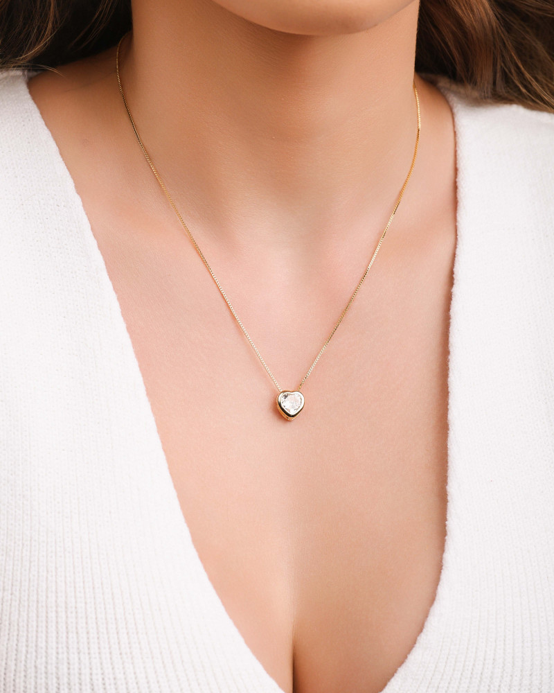 Gargantilha Veneziana Ponto de Luz Coração Cristal Banhado a Ouro 18K - 40 cm