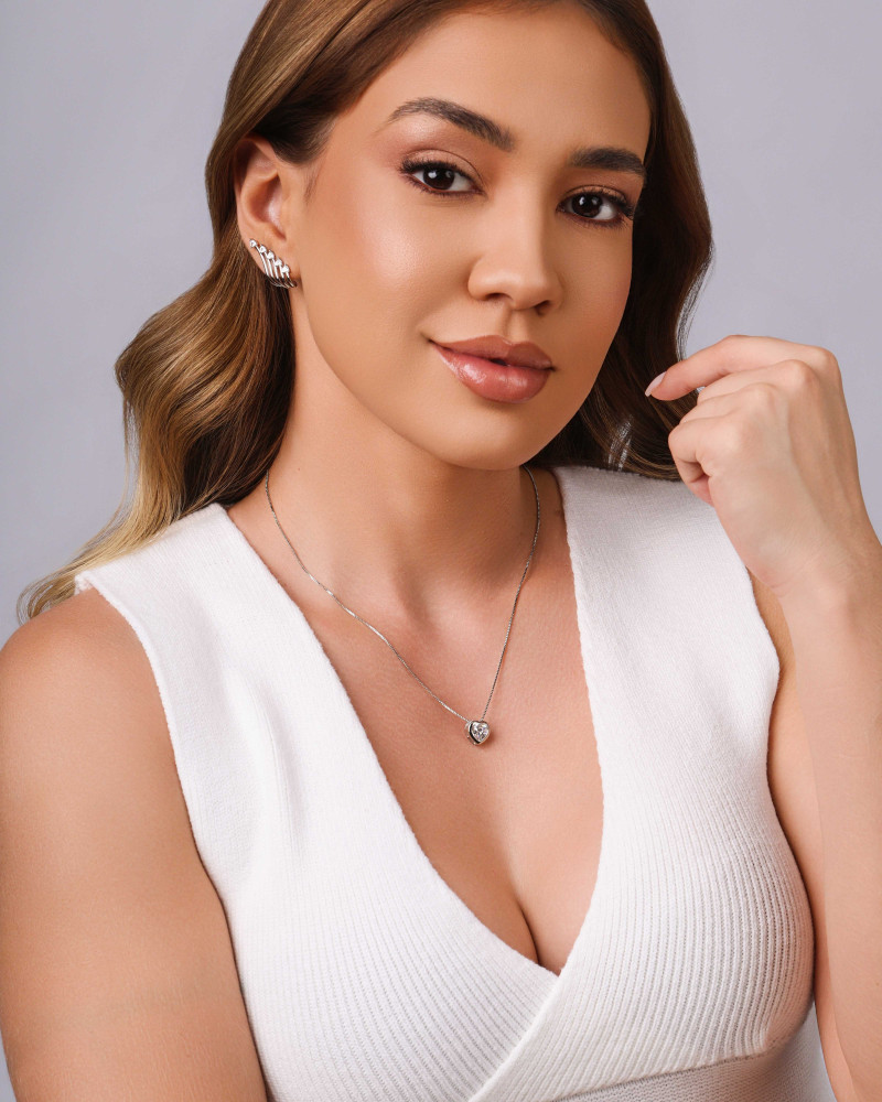 Gargantilha Veneziana Ponto de Luz Coração Cristal Ródio Branco - 40 cm