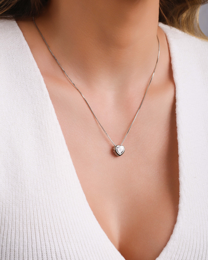 Gargantilha Veneziana Ponto de Luz Coração Cristal Ródio Branco - 40 cm