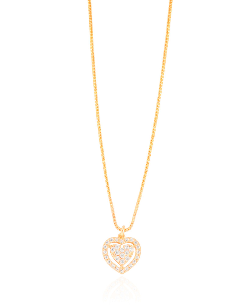 Gargantilha Veneziana Coração Cravejado Cristal Banhado a Ouro 18K - 40 cm