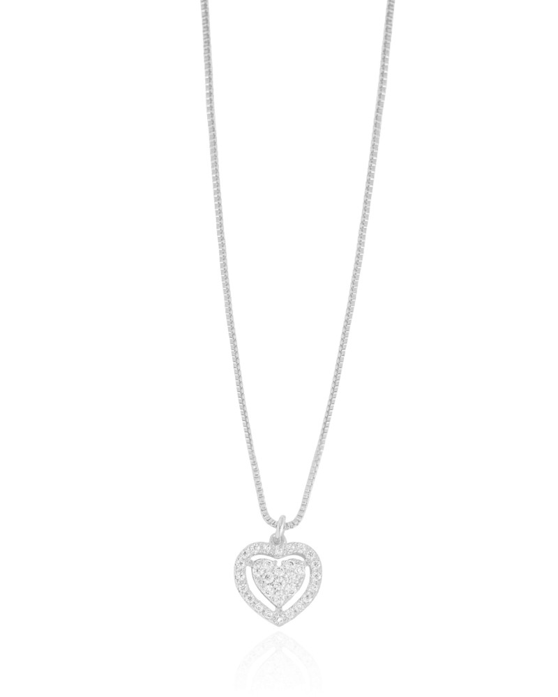 Gargantilha Veneziana Coração Cravejado Cristal Ródio Branco - 40 cm