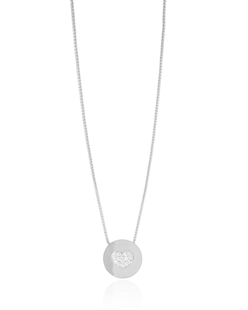 Gargantilha Veneziana Coração Cravejado Cristal Ródio Branco - 40 cm